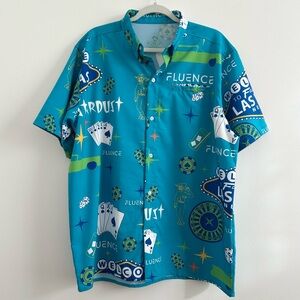 Vegas and Poker Printed Short Sleeve Bowling Shirt in Blue sz Large Button Down